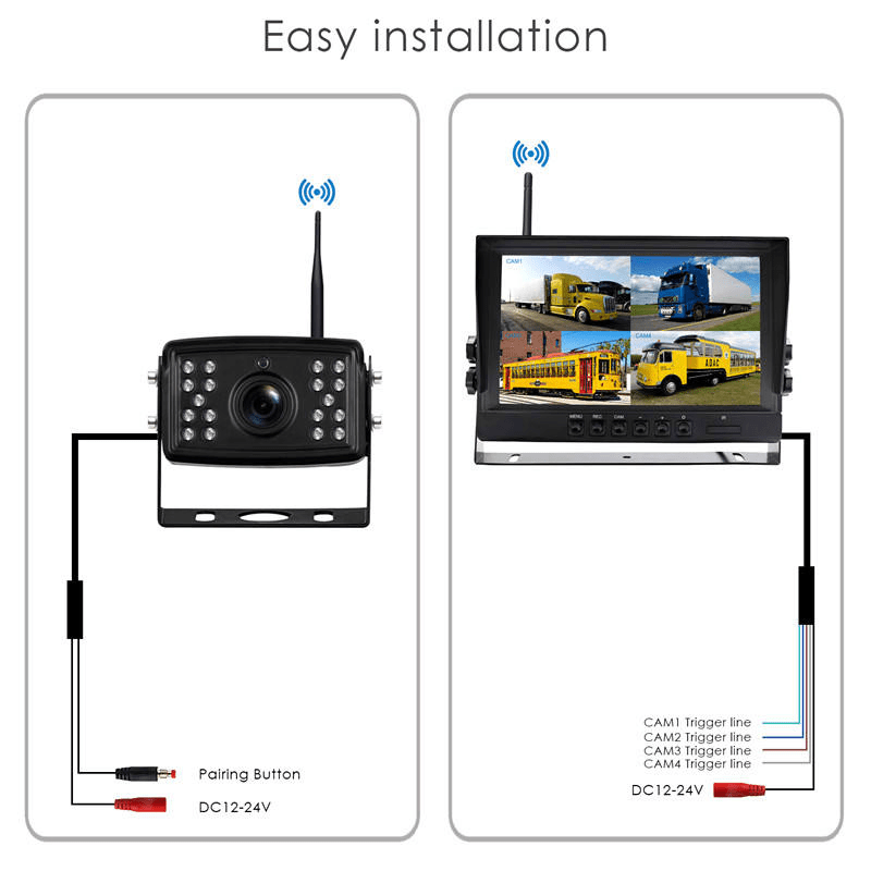 Digital Signal 9 Inch Back up Security System with 4 Wireless Car Rear View Camera