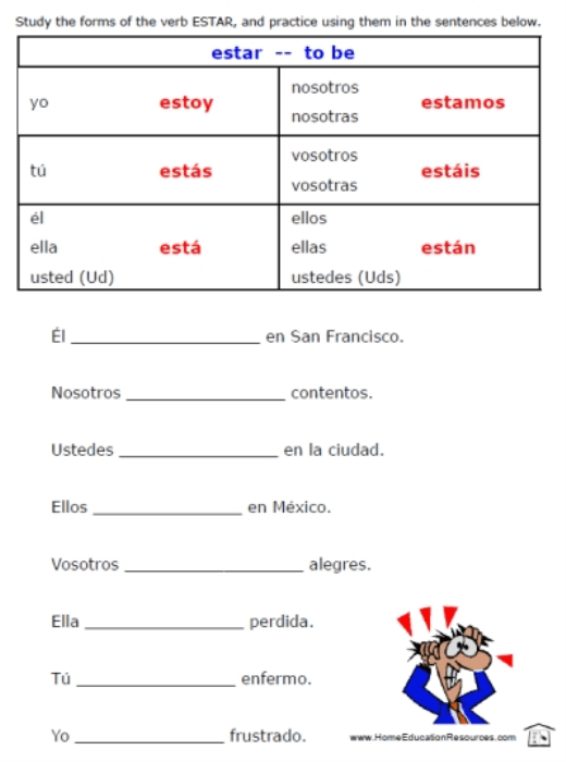 Verb ser and estar worksheets