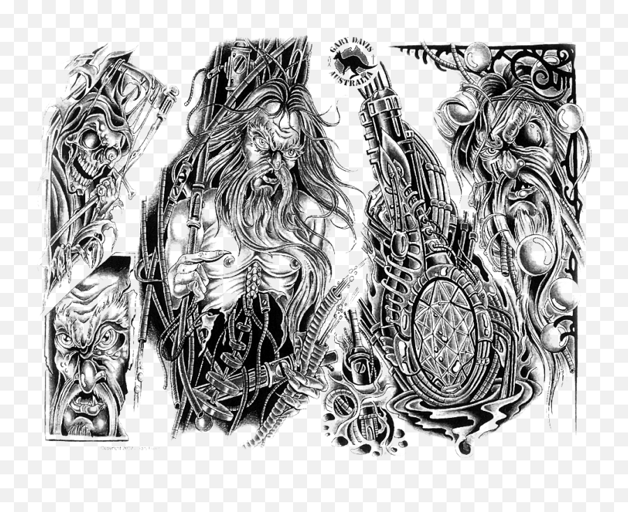 Tattoo With Transparent Background Img28 Black And White Drawing Full Sleeve Tattoo Designs Png Free Transparent Png Images Pngaaa Com