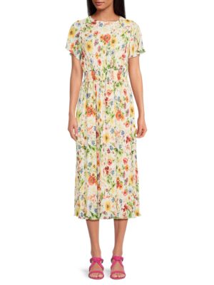 T tahari floral accordion pleated maxi dress on sale