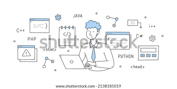 Programmer Develop Code Doodle Concept Man Stock Vector Royalty Free - Best Space Images in HD