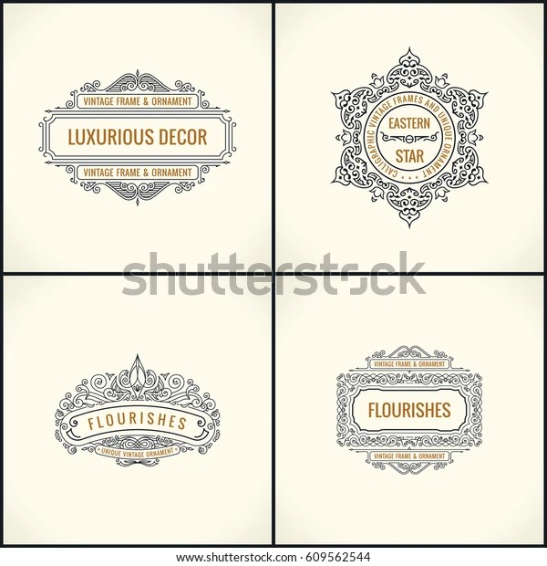 Download monogram frame stock vectors. Retro Logos Monogram Frames Set Luxury Stock Vector Royalty Free 609562544