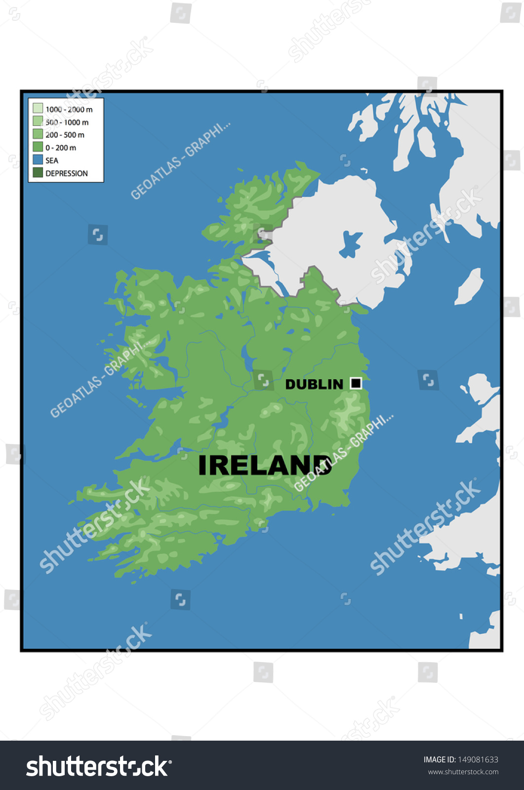 Large Size Physical Map Of Ireland DWEHG Avopix 149081633 