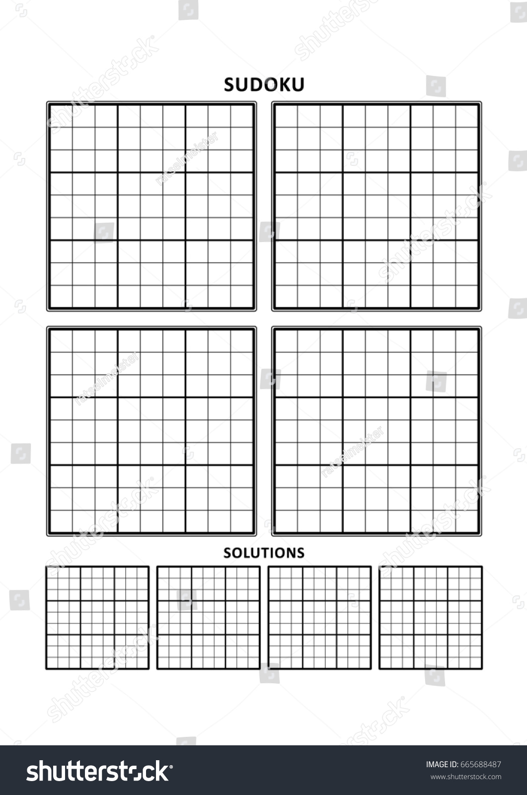 sudoku puzzle blank template four grids stock vector royalty free 665688490