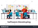 Software Developing Company Team Work Together Stock Vector Royalty