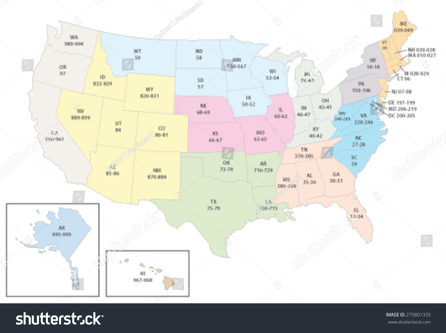 2 460 Zip Code Map Stock Vector United States Zip Code Map 275801333 