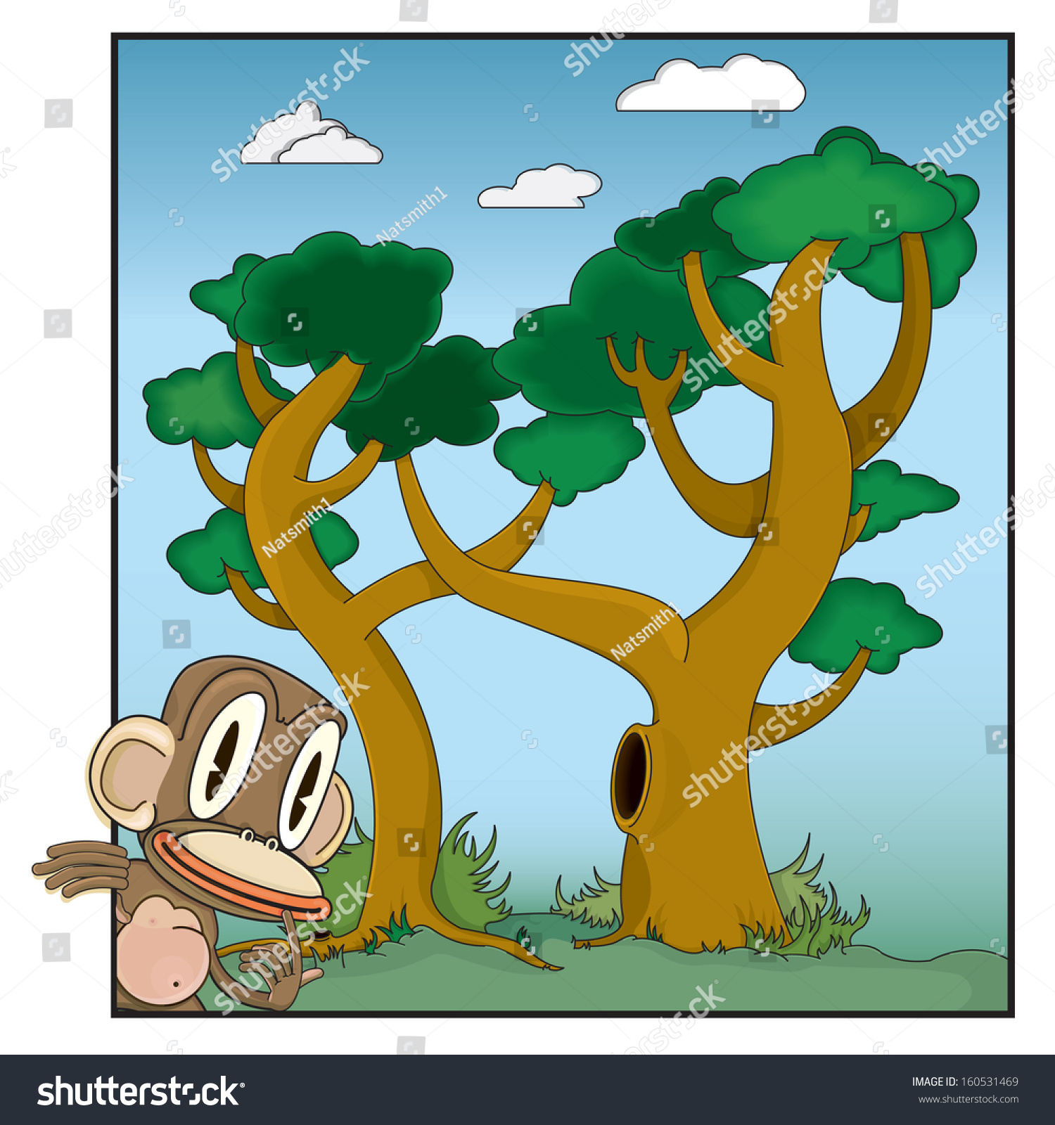 photo Easy Cartoon Monkey On Tree Drawing https www shutterstock com image vector vector drawing monkey treesmonkey islandeasy edit 160531469