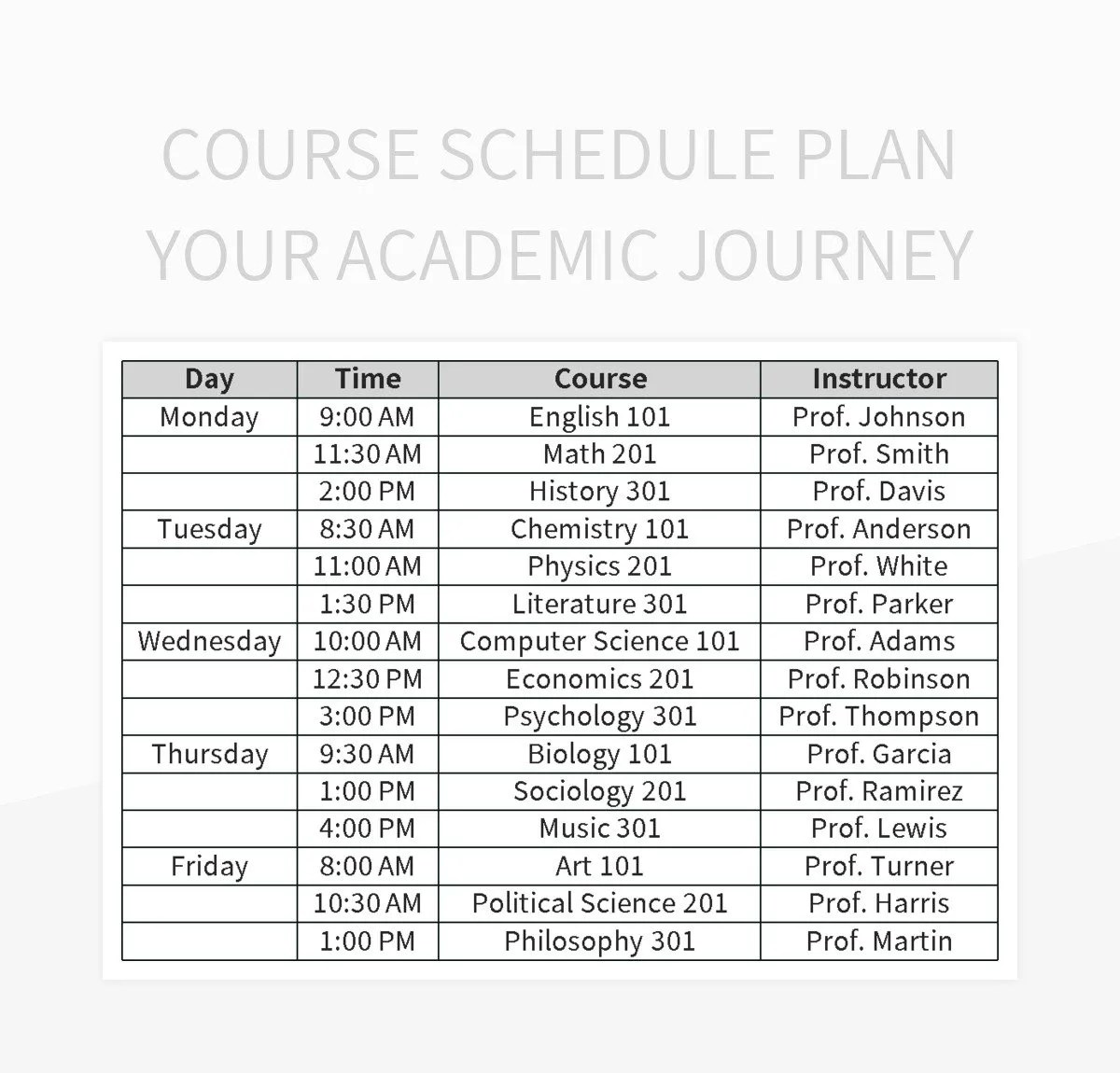Free academic journey templates for google sheets and microsoft excel