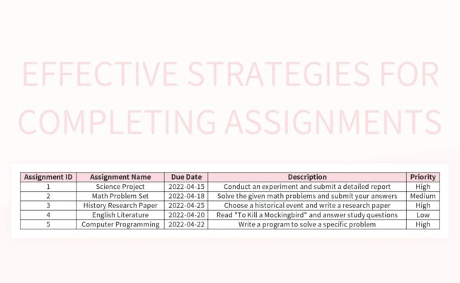 Effective Strategies For Completing Assignments Excel Template And ...