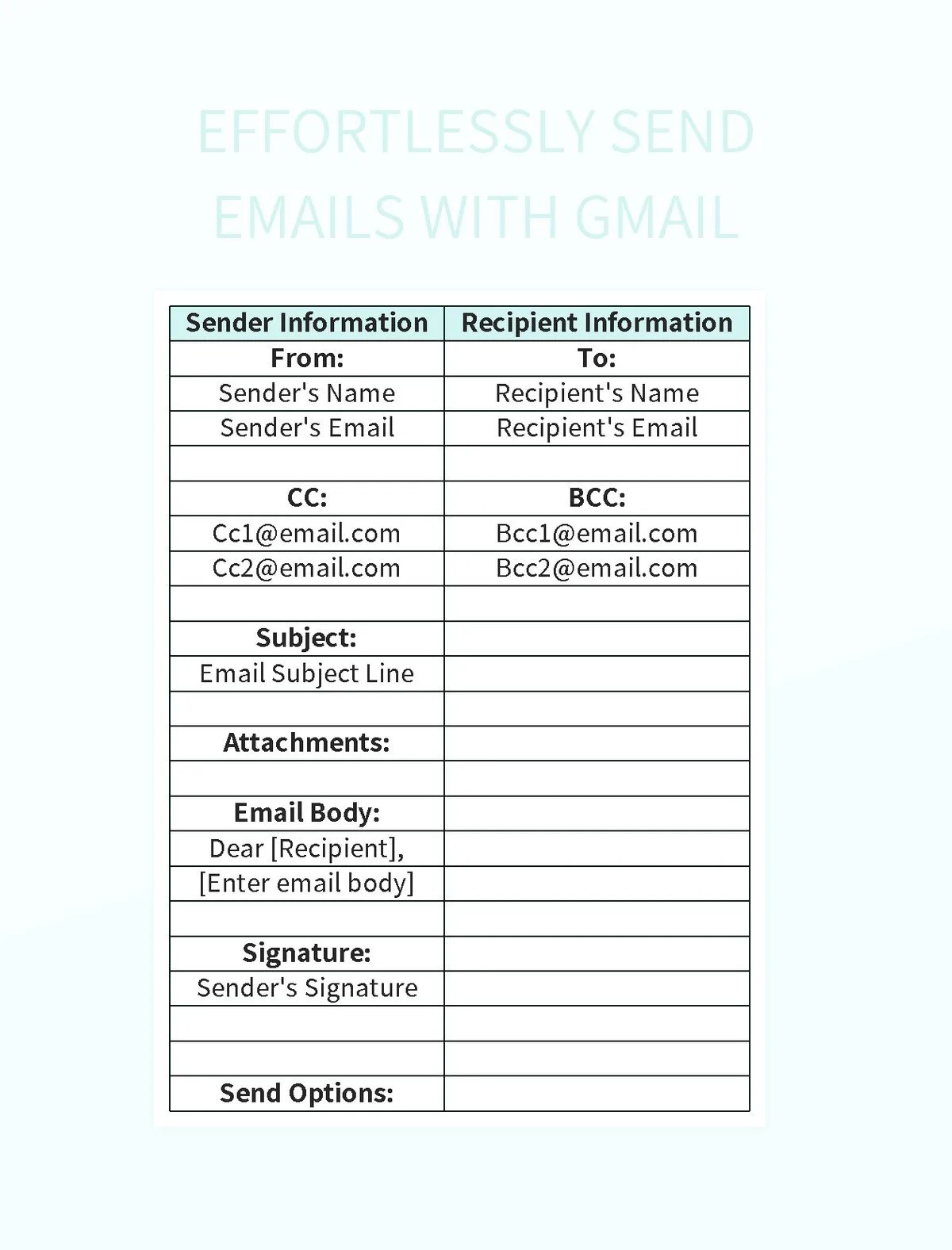 Effortlessly send emails with gmail excel template and google sheets file for free download