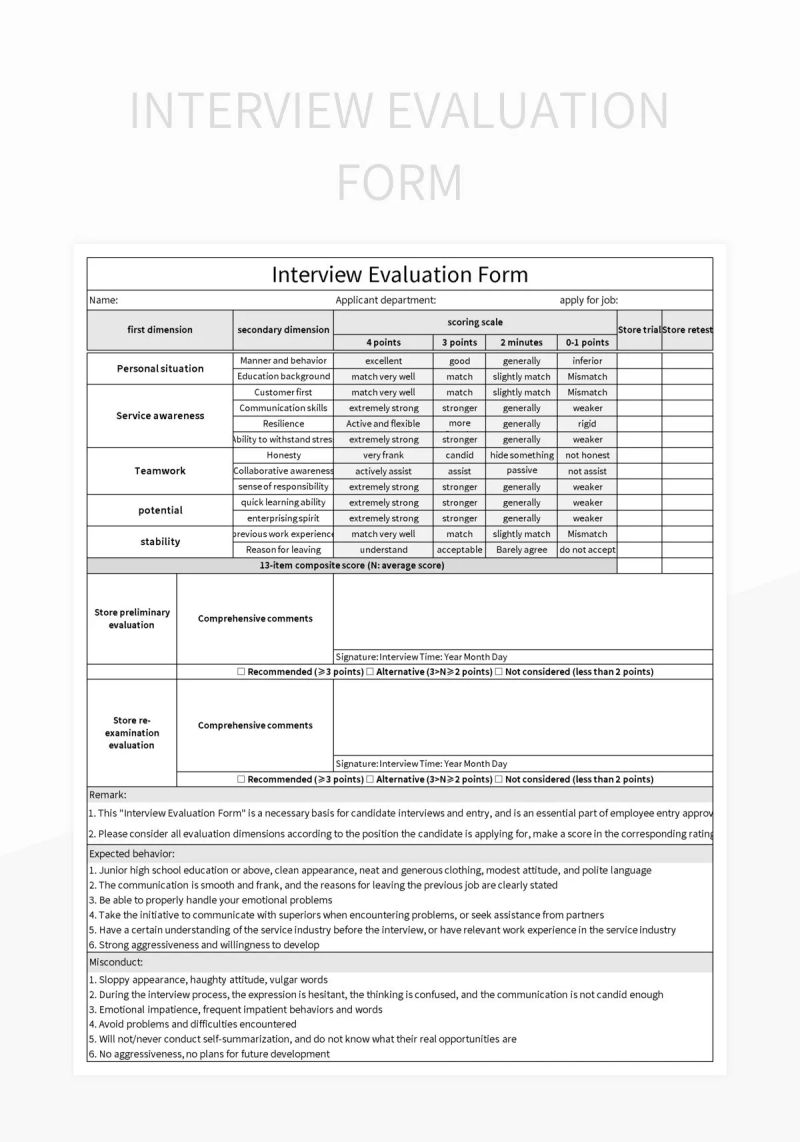 Simple Interview Evaluation Form Excel Template And Google Sheets File For Free Download - Download Perfect Colorful Photo | Desktop