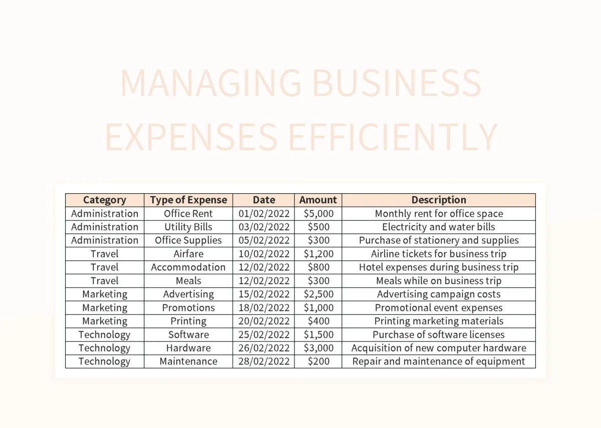 Managing business expenses efficiently excel template and google sheets
