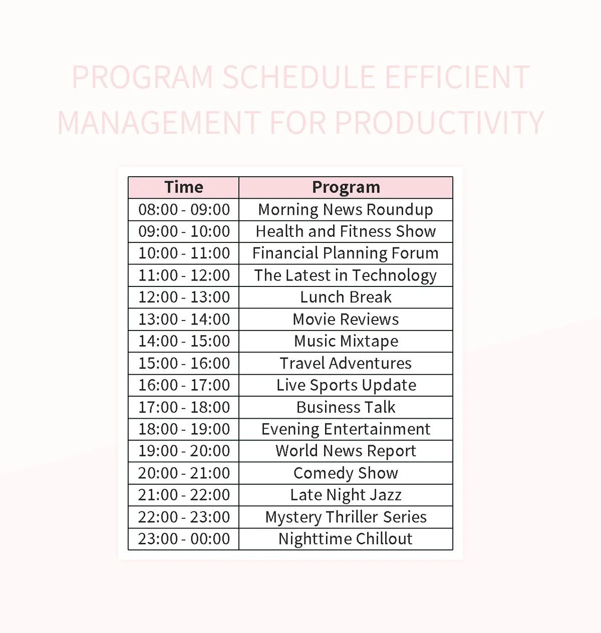 Free program schedule templates for google sheets and microsoft excel