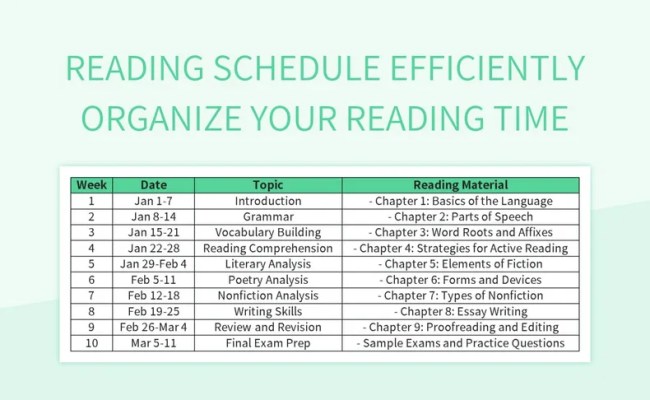 Reading Schedule Efficiently Organize Your Reading Time Excel Template ...