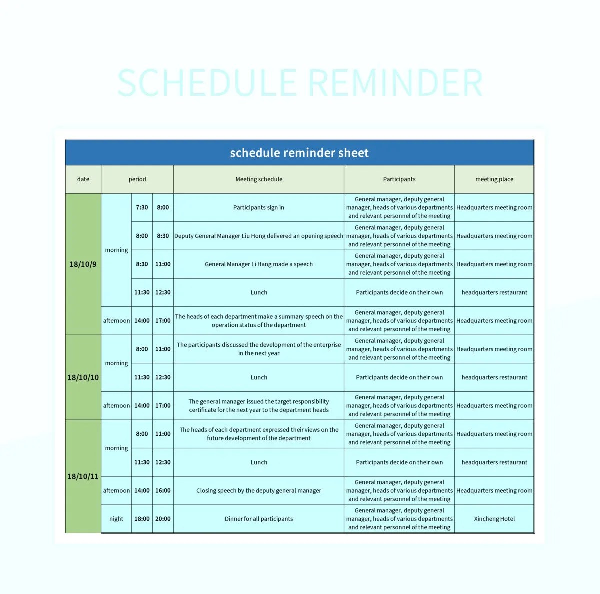Schedule reminder excel template and google sheets file for free download