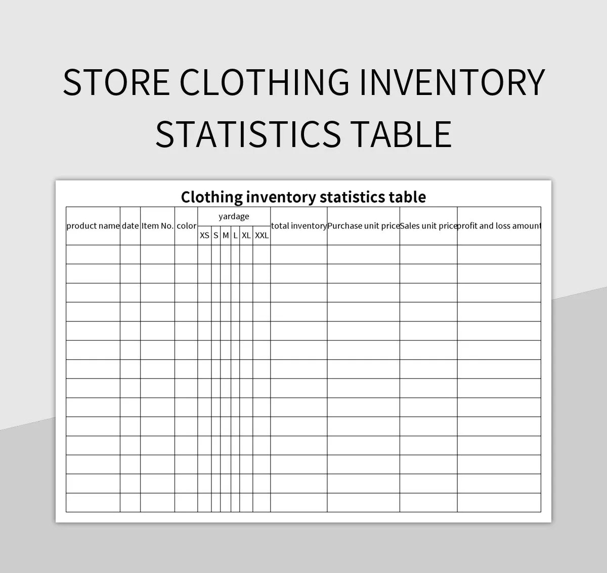 Clothing inventory sheet