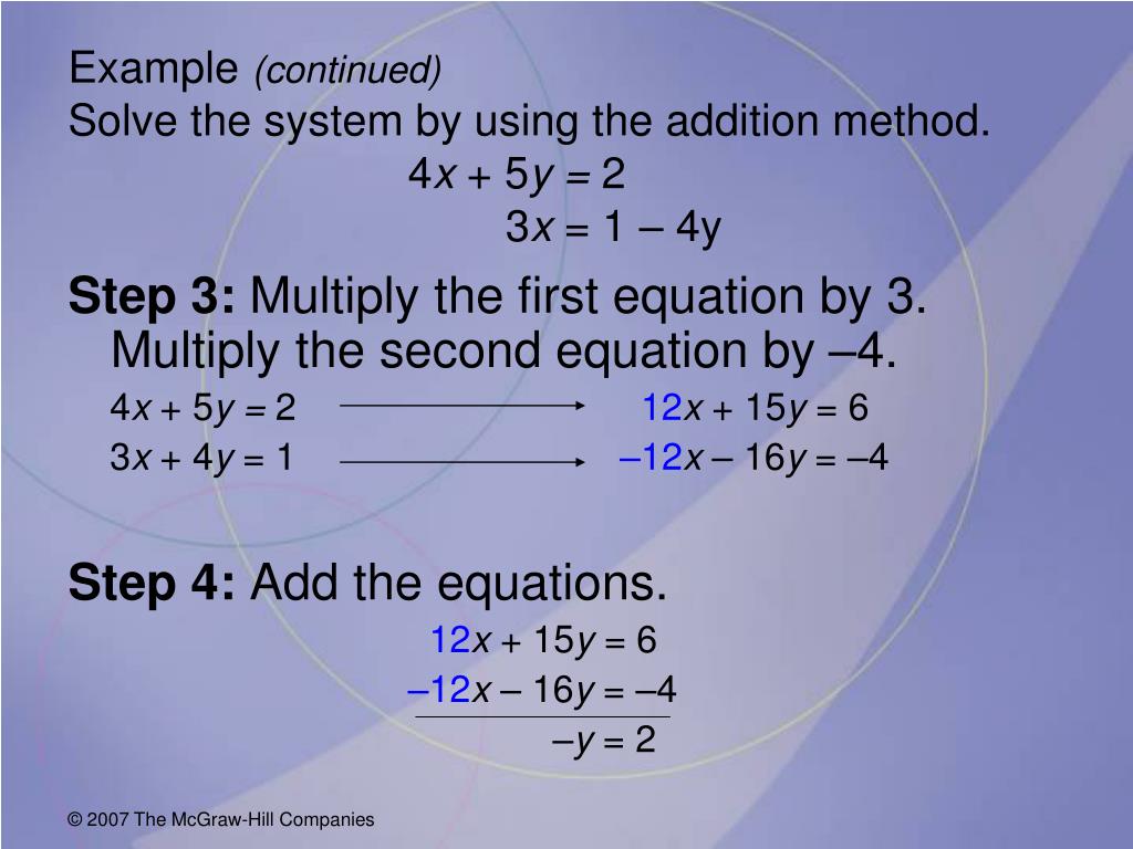 Solve 4x 2 12x 9 0 Express x in the first equation with respect to y and substitute in the second equation.
