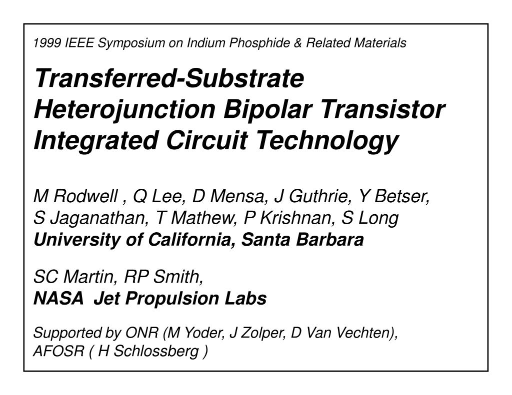 Ppt Transferred Substrate Heterojunction Bipolar
