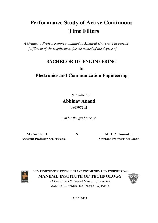 Performance Study Of Active Continuous Time Filters