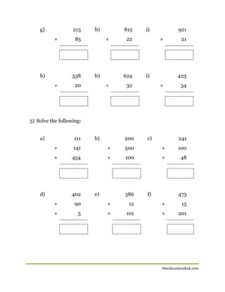 maths addition worksheet cbse grade ii
