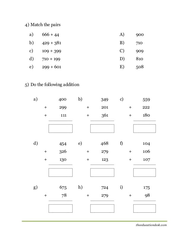 maths addition worksheet cbse grade ii