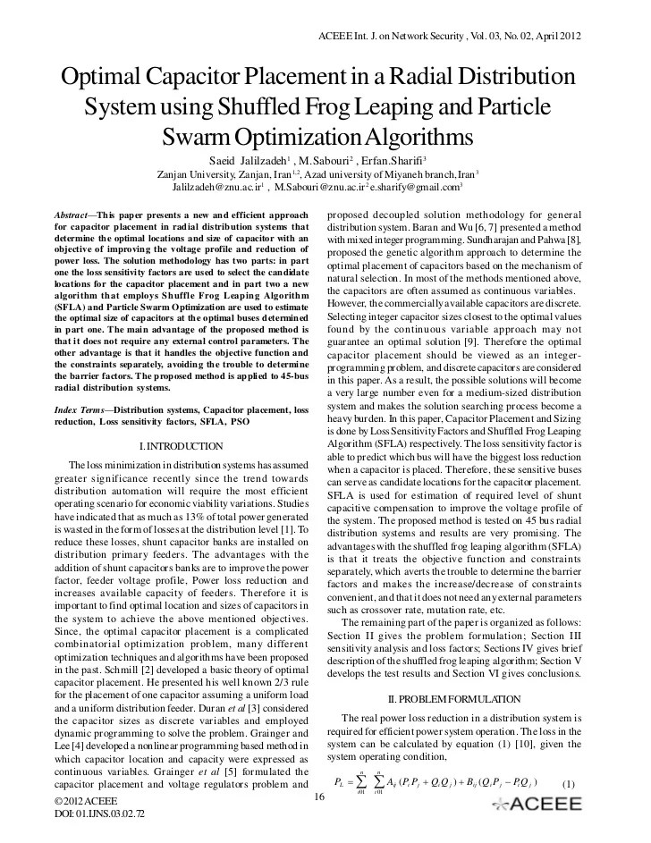 Optimal Capacitor Placement In A Radial Distribution System