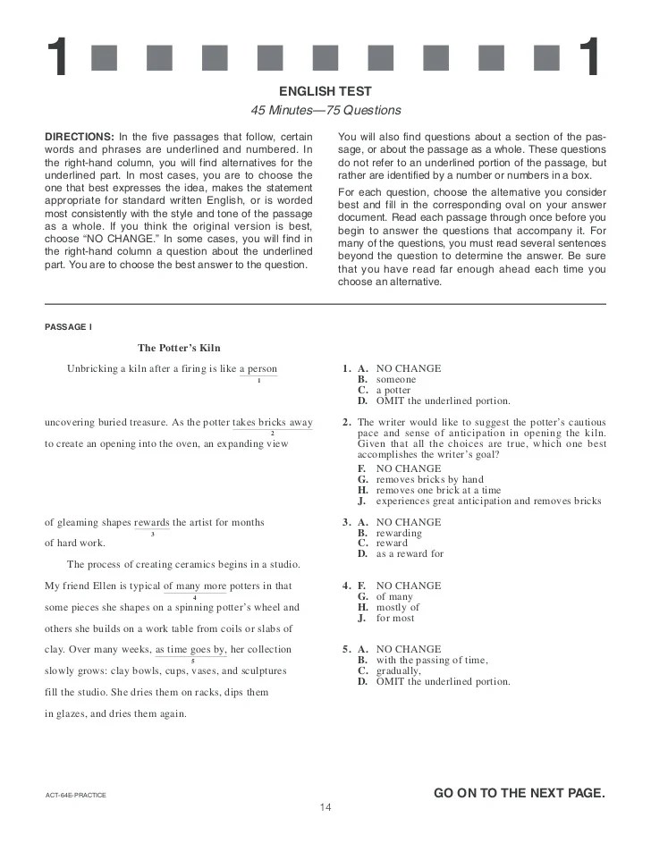 Act practice test reading