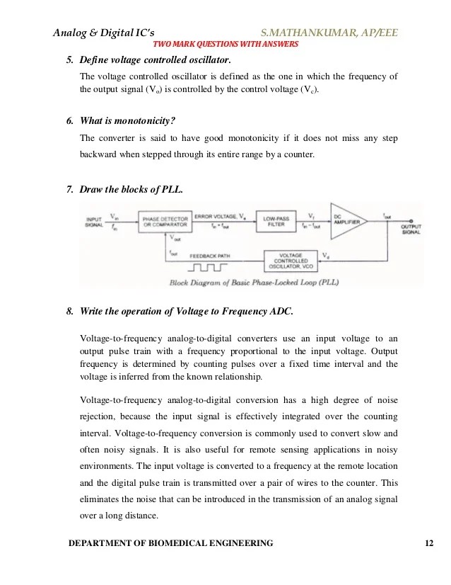 Analog Digital Integrated Circuits Material Short Answers