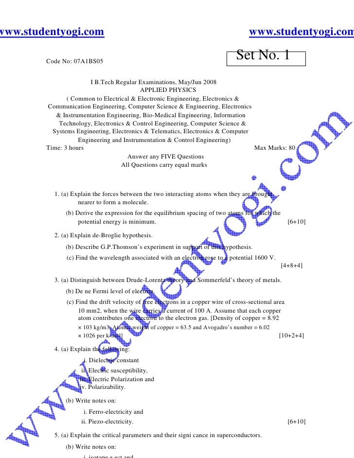 Applied Physics Jntu Btech 2008