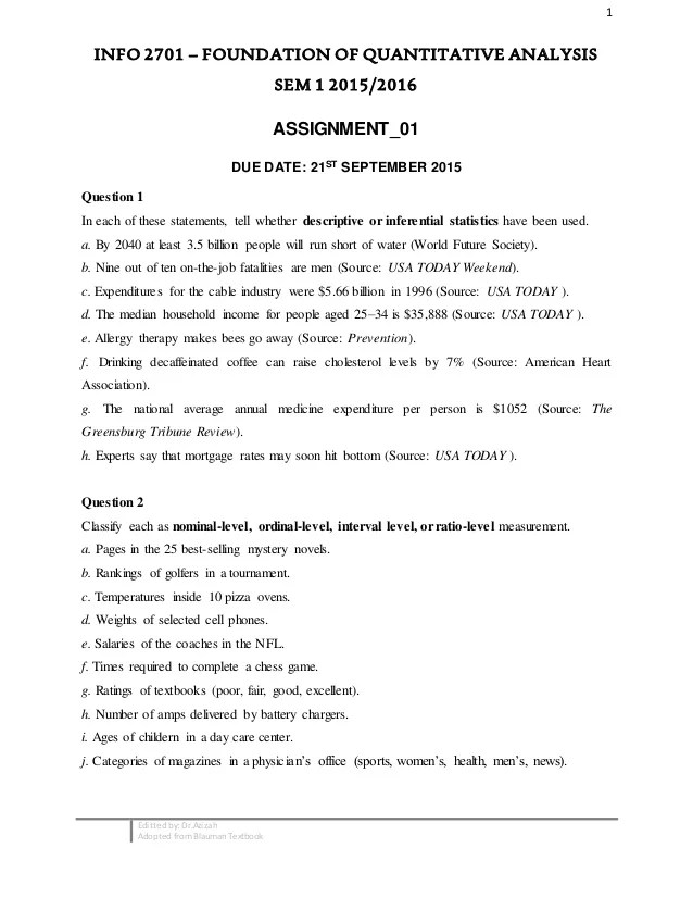 Assignment 01 Students who attended class 80 to 90 of the time usually received a B or C in the class.