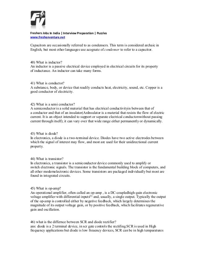 Basic Electronic Interview Questions And Answers