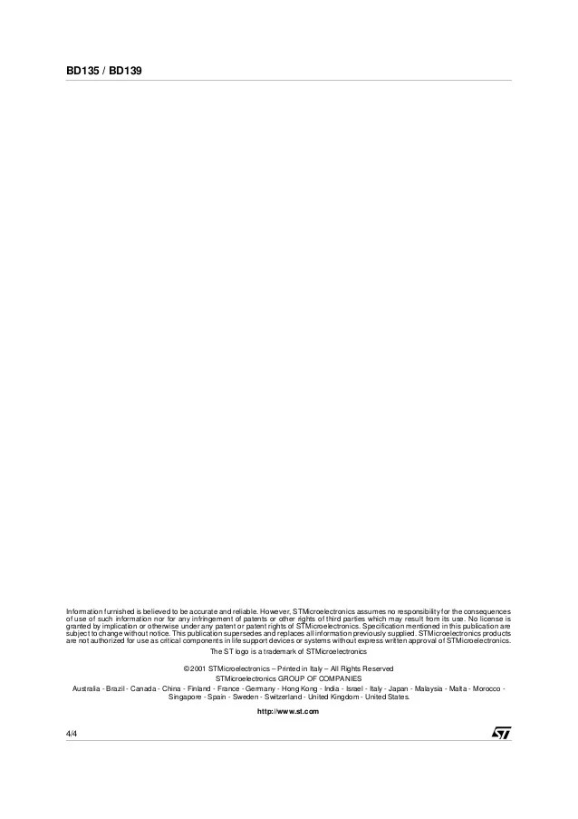 Bd135 Bd139 Transistor Data Sheet