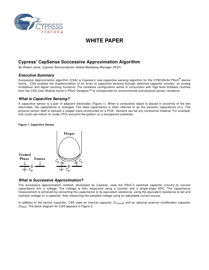 Capsense Capacitive Sensing Successive Approximation Algorithm Capsense Capacitive Sensing Successive Approximation Algorithm