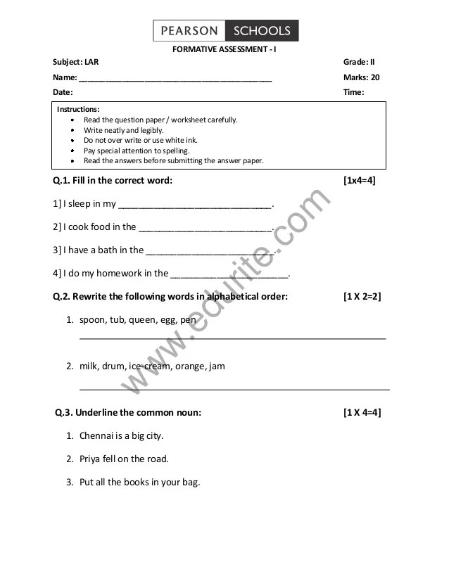 class 2 cbse english question paper fa 1