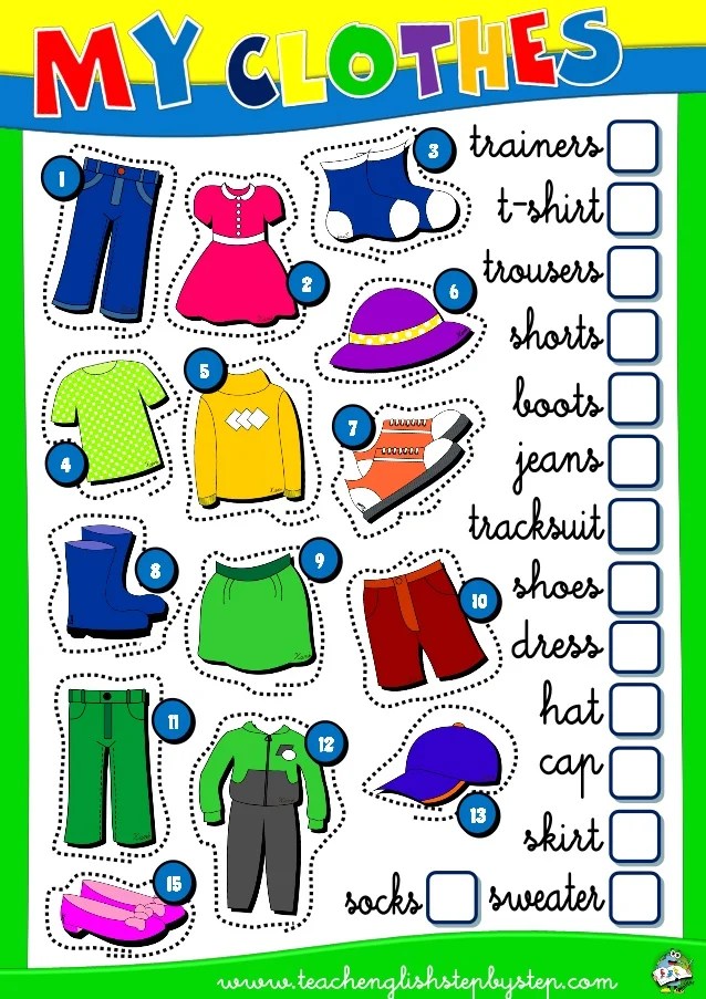 esl worksheet clothes available in pack english step by