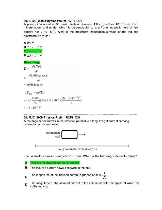 J2 Physics 2008 Prelim Electromagnetic Induction Questions J2 Physics 2008 Prelim Electromagnetic Induction Questions