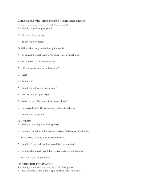 Conversation With Other People By Some Basic Question Conversation With Other People By Some Basic Question