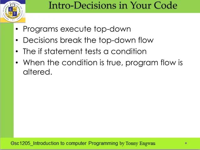 Introduction To Computer Programming C Csc1205 Lec5 Flow Control Ppt - High Quality Minimal Image - 4K
