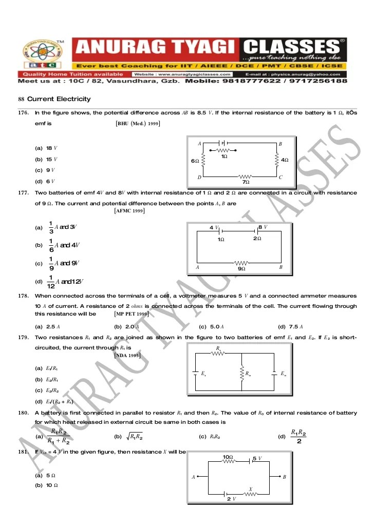 Current Electricity Notes By Anurag Tyagi Classes Ghaziabad Atc