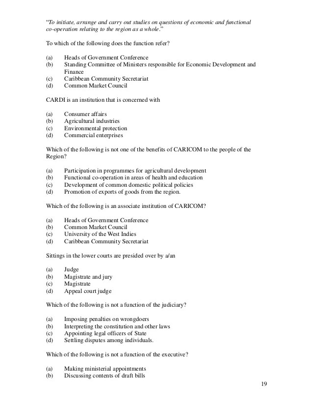 Cxc Past Papers For Social Studies With Multiple Choice