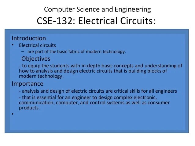Electrical Circuits Cse 132 Introduction