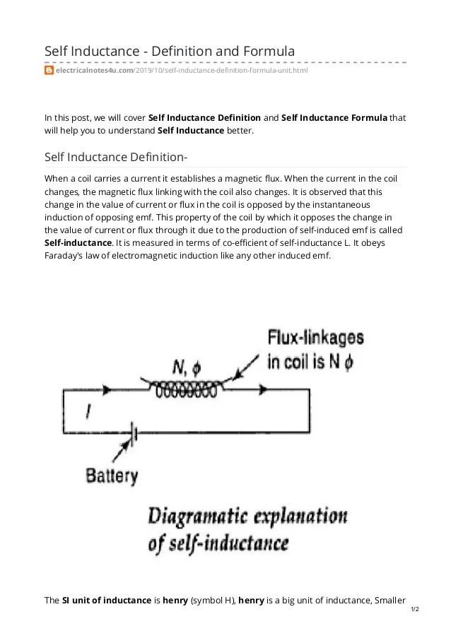Electricalnotes4u Com Self Inductance Definition And Formula