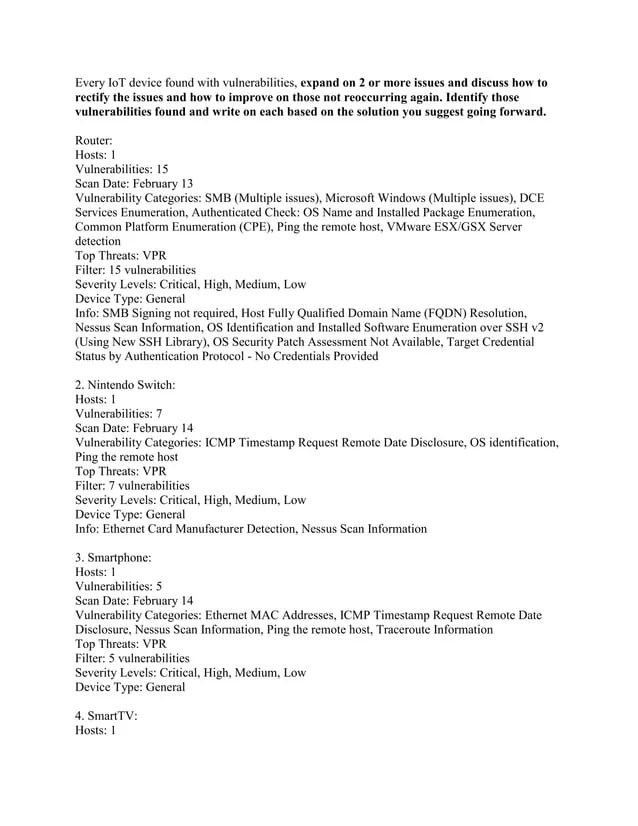 Every iot device found with vulnerabilities- expand on 2 or more issue.docx