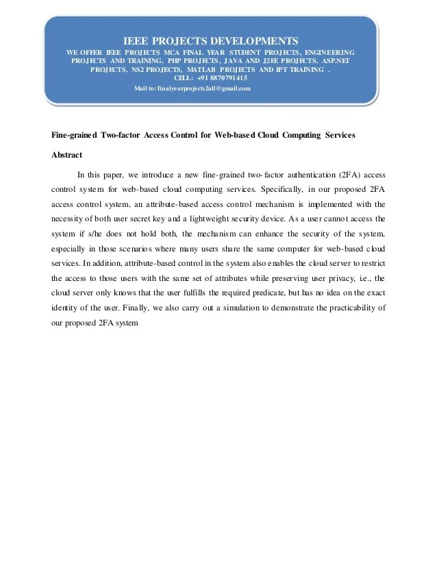 Fine Grained Two Factor Access Control For Web Based Cloud