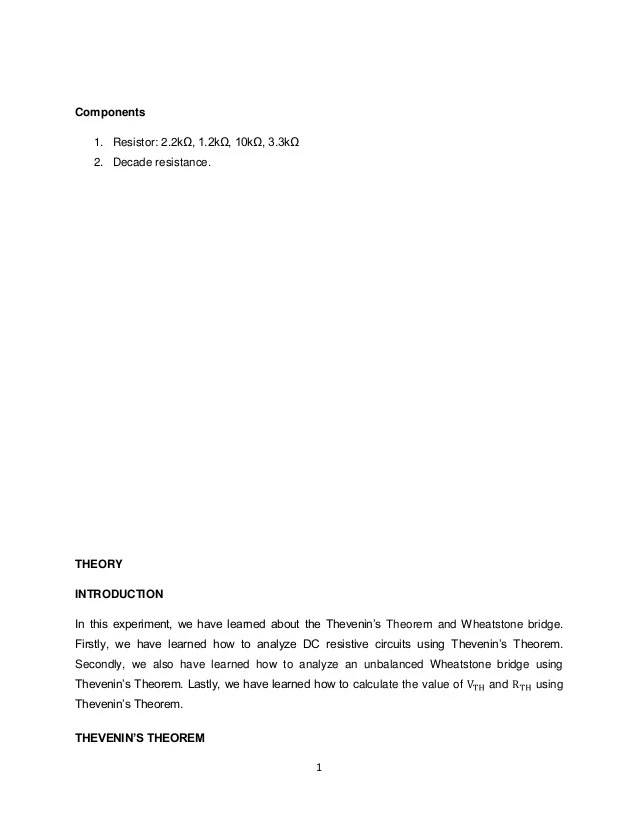 Thevenin S Theorem And Wheatstone Bridge Experiment 4