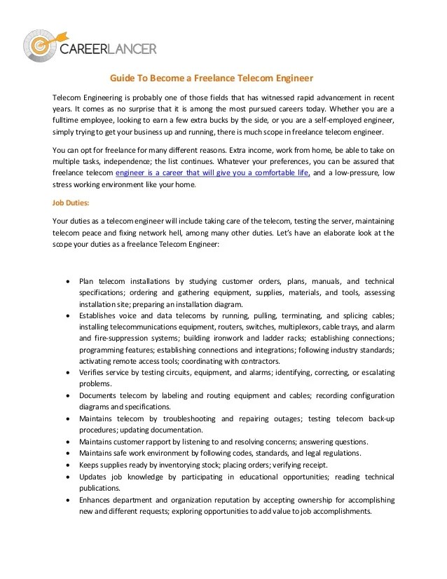Guide To Become A Freelancer Telecom Engineer