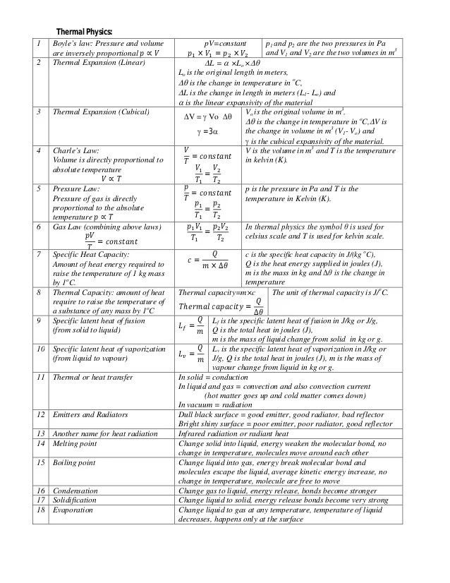 Here are the equations and values you might need: Igcse Physics Formula
