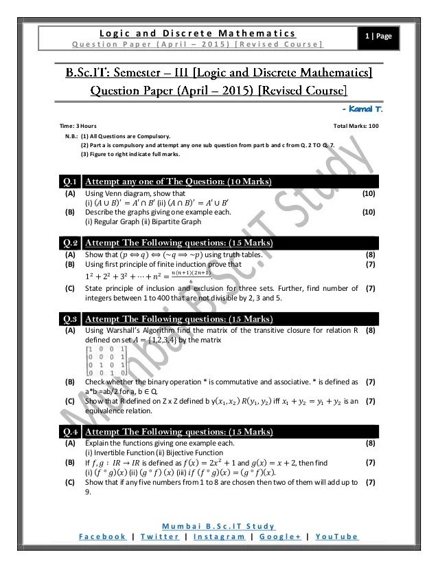Question Paper Logic And Discrete Mathematics Revised