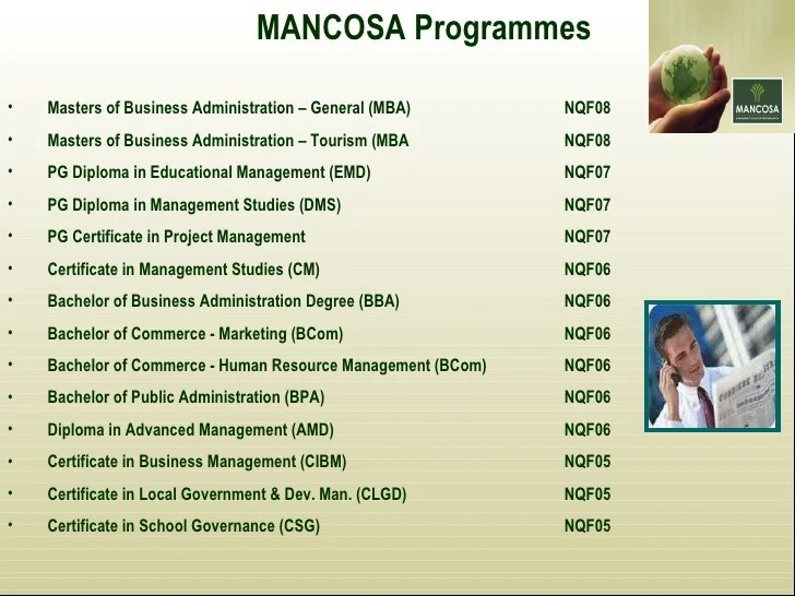 The ba (hons) in business administration programme places emphasis on the functional,. Mancosa Overview 2010