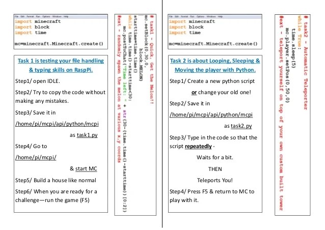 learning python through minecraft on the raspberry pi worksheets